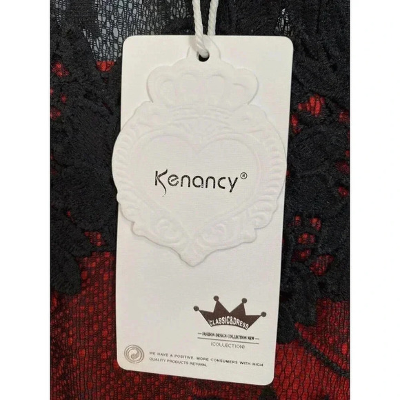 Kenancy NEW Whimsigoth Dark Fairycore Dress Sz L Red Black Lace Rose Butterflies - Picture 7 of 16